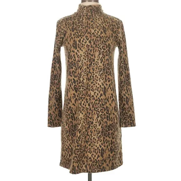 Zara Chic Animal Print Long Sleeve Dress with Mock Turtleneck - Picture 1 of 12